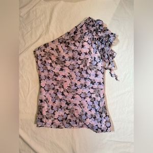 Bebe Floral Print One Shoulder Top with Ruffle Shoulder Detail